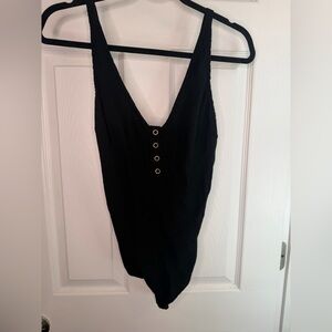 Free People Black Bodysuit with Button Detail